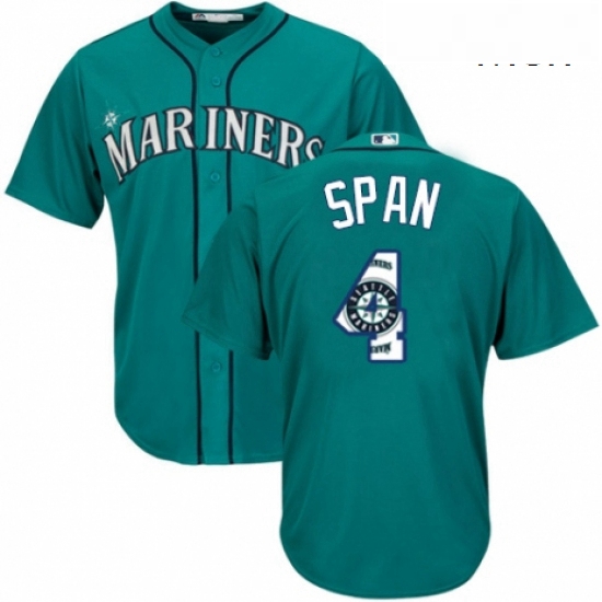 Mens Majestic Seattle Mariners 4 Denard Span Authentic Teal Green Team Logo Fashion Cool Base MLB Je