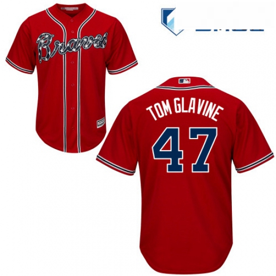 Mens Majestic Atlanta Braves 47 Tom Glavine Replica Red Alternate Cool Base MLB Jersey