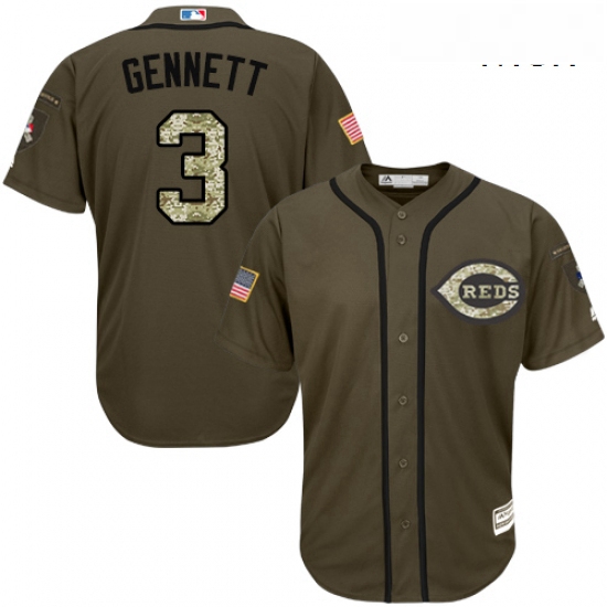 Mens Majestic Cincinnati Reds 3 Scooter Gennett Replica Green Salute to Service MLB Jersey