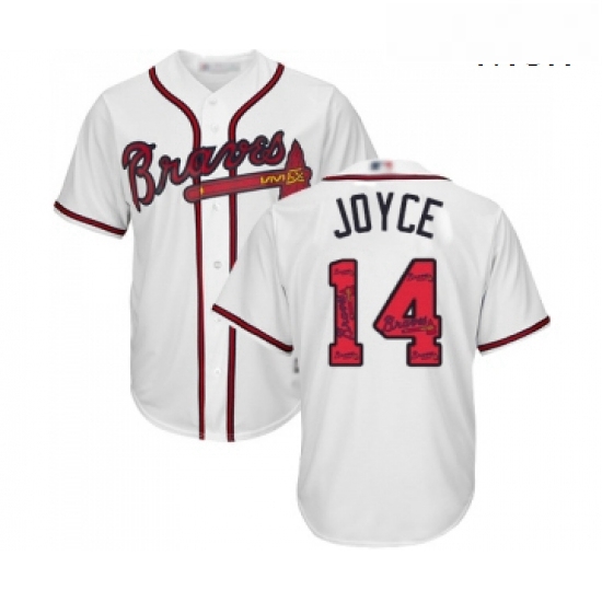 Mens Atlanta Braves 14 Matt Joyce Authentic White Team Logo Fashion Cool Base Baseball Jersey