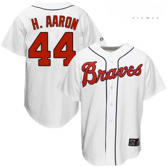 Mens Mitchell and Ness 1963 Atlanta Braves 44 Hank Aaron Replica White Throwback MLB Jersey