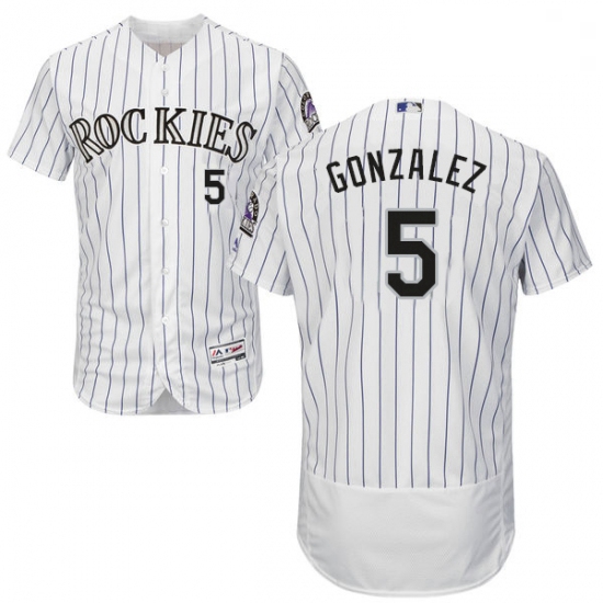 Mens Majestic Colorado Rockies 5 Carlos Gonzalez White Home Flex Base Authentic Collection MLB Jerse