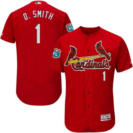 Mens Majestic St Louis Cardinals 1 Ozzie Smith Red Alternate Flex Base Authentic Collection MLB Jers