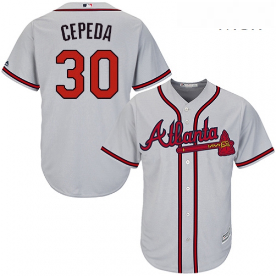 Mens Majestic Atlanta Braves 30 Orlando Cepeda Replica Grey Road Cool Base MLB Jersey