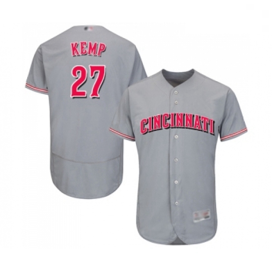 Mens Cincinnati Reds 27 Matt Kemp Grey Road Flex Base Authentic Collection Baseball Jersey