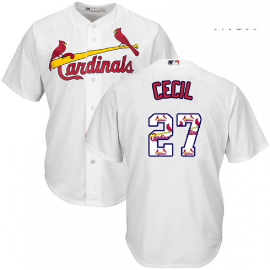 Mens Majestic St Louis Cardinals 27 Brett Cecil Authentic White Team Logo Fashion Cool Base MLB Jers