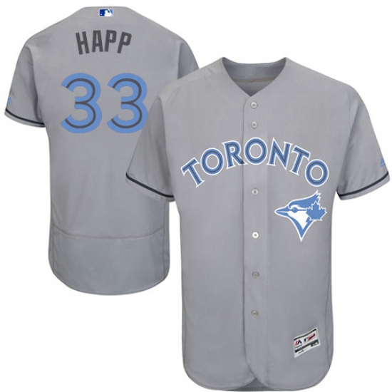 Mens Majestic Toronto Blue Jays 33 JA Happ Authentic Gray 2016 Fathers Day Fashion Flex Base MLB Jer