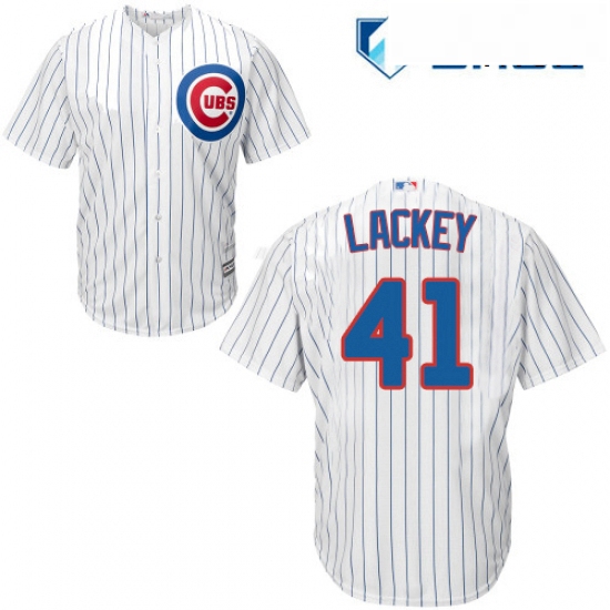 Mens Majestic Chicago Cubs 41 John Lackey Replica White Home Cool Base MLB Jersey