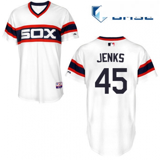 Mens Majestic Chicago White Sox 45 Bobby Jenks Replica White 2013 Alternate Home Cool Base MLB Jerse