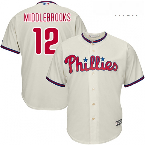 Mens Majestic Philadelphia Phillies 12 Will Middlebrooks Replica Cream Alternate Cool Base MLB Jerse