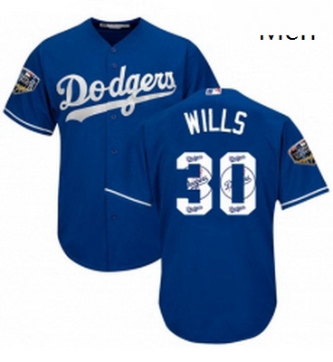 Mens Majestic Los Angeles Dodgers 30 Maury Wills Authentic Royal Blue Team Logo Fashion Cool Base 20