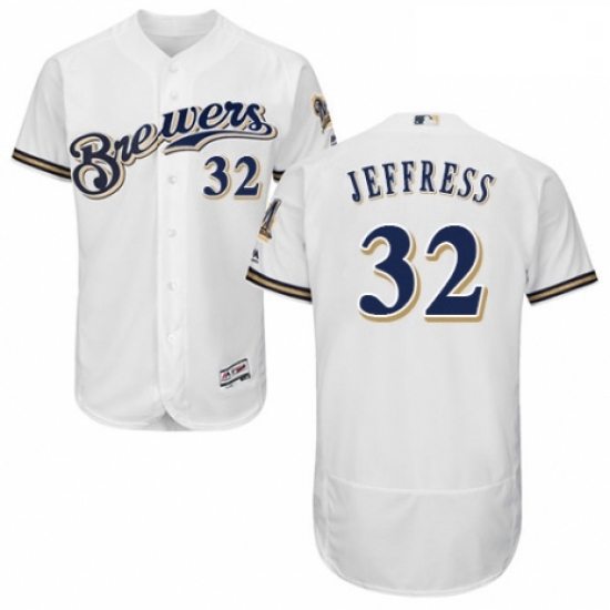 Mens Majestic Milwaukee Brewers 32 Jeremy Jeffress White Alternate Flex Base Authentic Collection ML