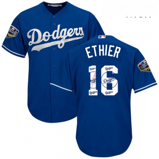 Mens Majestic Los Angeles Dodgers 16 Andre Ethier Authentic Royal Blue Team Logo Fashion Cool Base 2