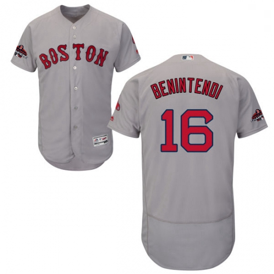 Mens Majestic Boston Red Sox 16 Andrew Benintendi Grey Road Flex Base Authentic Collection 2018 Worl