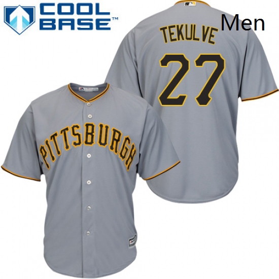 Mens Majestic Pittsburgh Pirates 27 Kent Tekulve Replica Grey Road Cool Base MLB Jersey