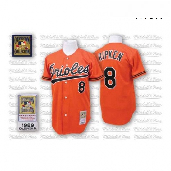 Mens Mitchell and Ness 1989 Baltimore Orioles 8 Cal Ripken Replica Orange Throwback MLB Jersey