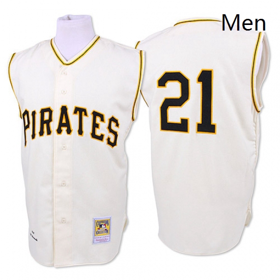 Mens Mitchell and Ness 1960 Pittsburgh Pirates 21 Roberto Clemente Replica White Throwback MLB Jerse