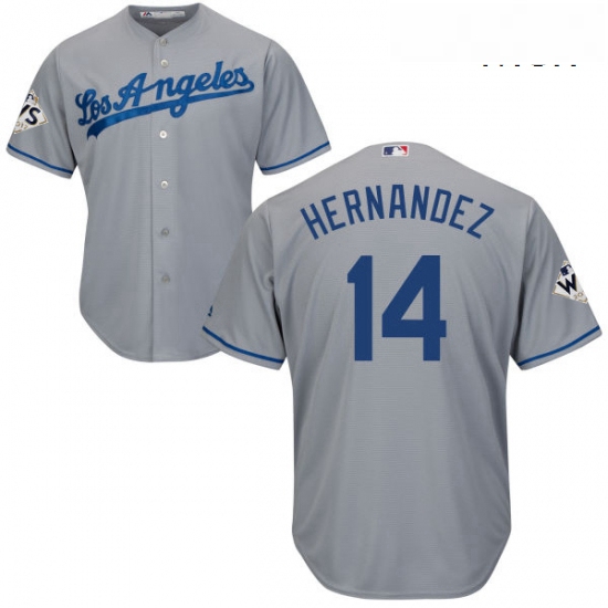 Mens Majestic Los Angeles Dodgers 14 Enrique Hernandez Replica Grey Road 2017 World Series Bound Coo