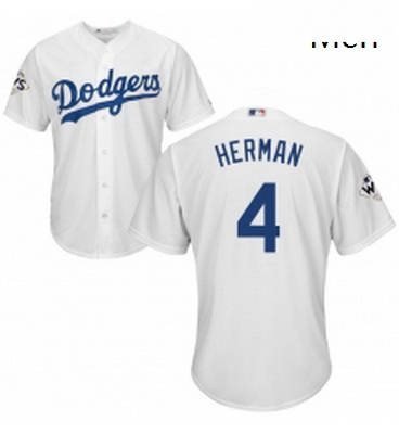 Mens Majestic Los Angeles Dodgers 4 Babe Herman Replica White Home 2017 World Series Bound Cool Base