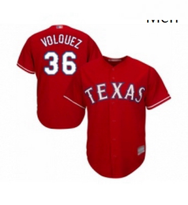 Mens Texas Rangers 36 Edinson Volquez Replica Red Alternate Cool Base Baseball Jersey