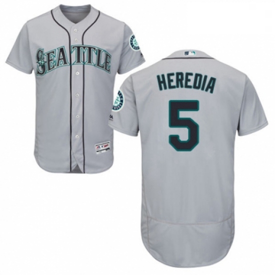 Mens Majestic Seattle Mariners 5 Guillermo Heredia Grey Road Flex Base Authentic Collection MLB Jers