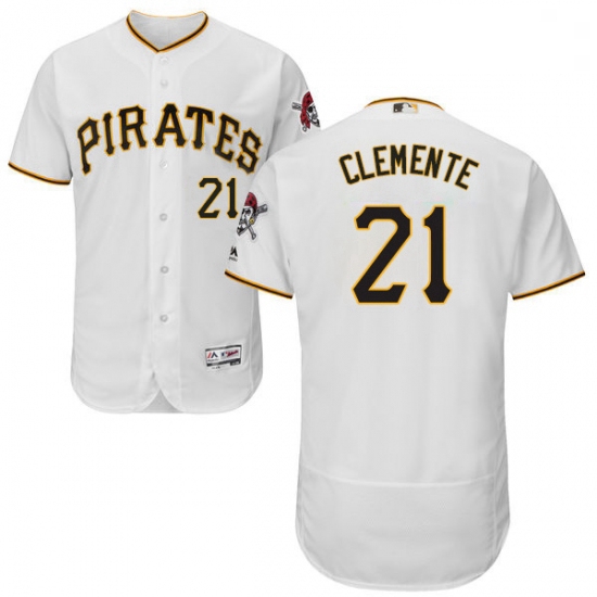 Mens Majestic Pittsburgh Pirates 21 Roberto Clemente White Home Flex Base Authentic Collection MLB J