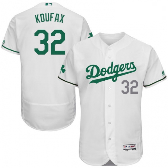 Mens Majestic Los Angeles Dodgers 32 Sandy Koufax White Celtic Flexbase Authentic Collection MLB Jer