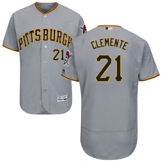 Mens Majestic Pittsburgh Pirates 21 Roberto Clemente Grey Road Flex Base Authentic Collection MLB Je