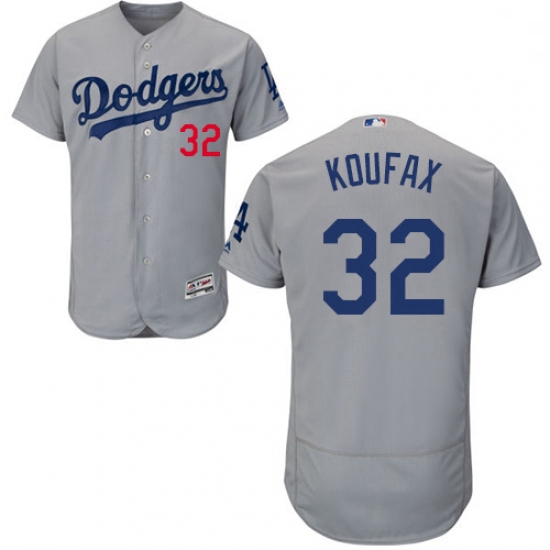 Mens Majestic Los Angeles Dodgers 32 Sandy Koufax Gray Alternate Road Flexbase Collection 2018 World