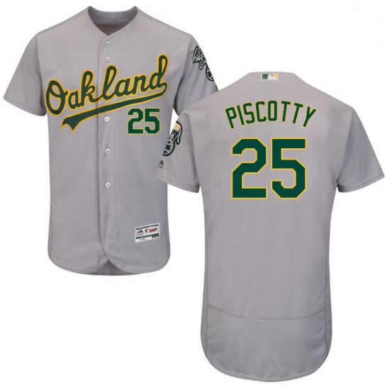 Mens Majestic Oakland Athletics 25 Stephen Piscotty Grey Road Flex Base Authentic Collection MLB Jer