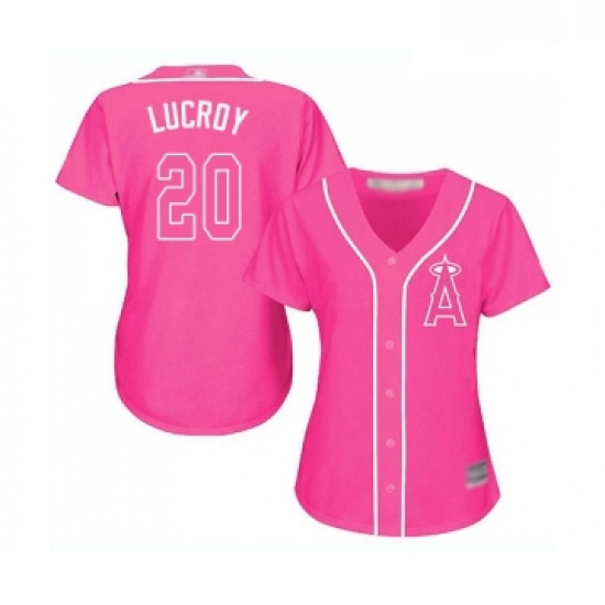 Womens Los Angeles Angels of Anaheim 20 Jonathan Lucroy Replica Pink Fashion Baseball Jersey