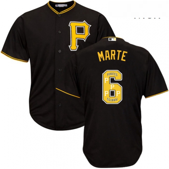 Mens Majestic Pittsburgh Pirates 6 Starling Marte Authentic Black Team Logo Fashion Cool Base MLB Je