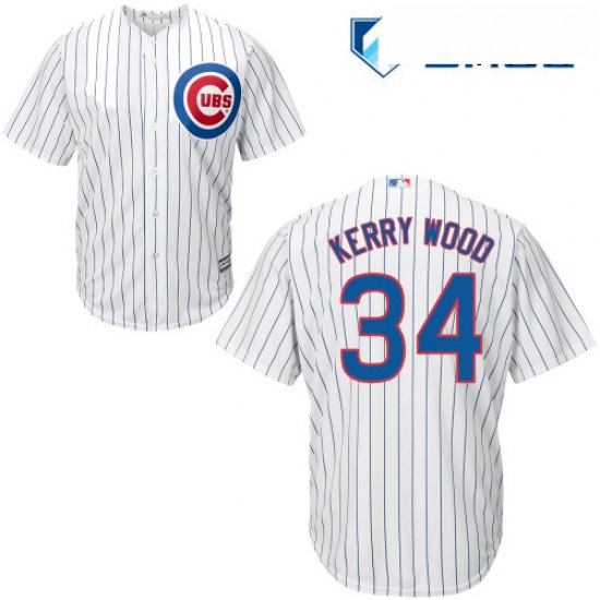 Mens Majestic Chicago Cubs 34 Kerry Wood Replica White Home Cool Base MLB Jersey