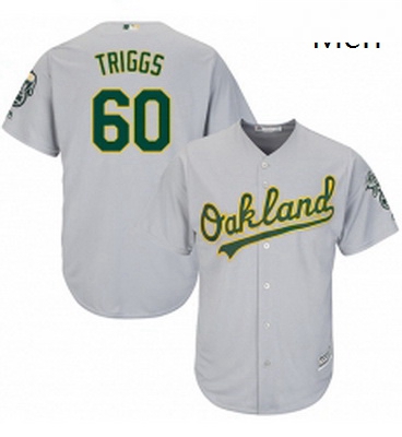 Mens Majestic Oakland Athletics 60 Andrew Triggs Replica Grey Road Cool Base MLB Jersey