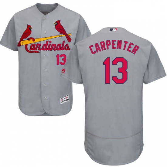 Mens Majestic St Louis Cardinals 13 Matt Carpenter Grey Road Flex Base Authentic Collection MLB Jers