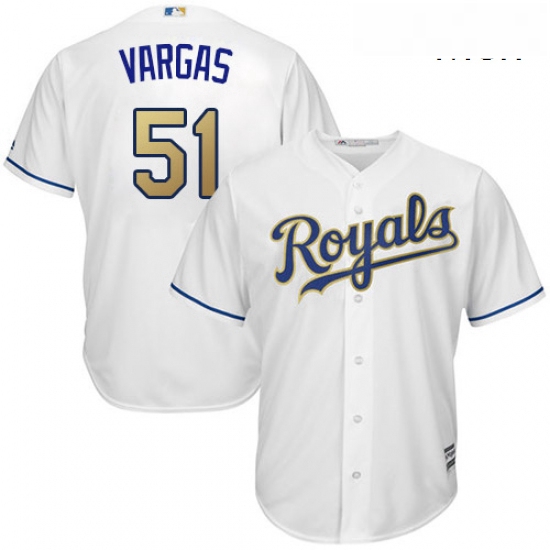 Mens Majestic Kansas City Royals 51 Jason Vargas Replica White Home Cool Base MLB Jersey