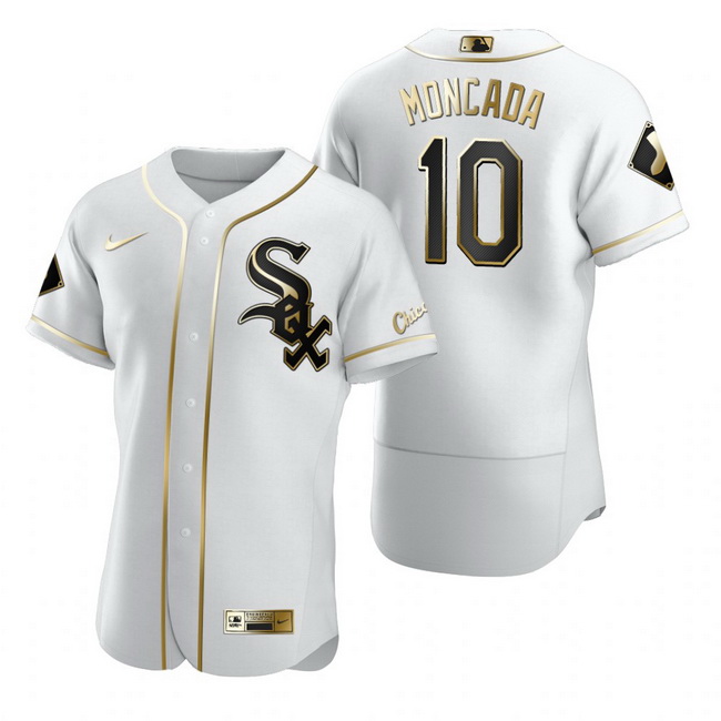 Chicago White Sox 10 Yoan Moncada White Nike Mens Authentic Gold