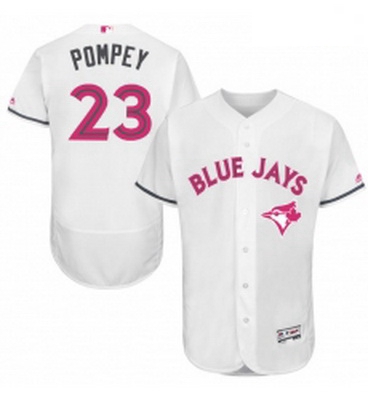 Mens Majestic Toronto Blue Jays 23 Dalton Pompey Authentic White 2016 Mothers Day Fashion Flex Base 