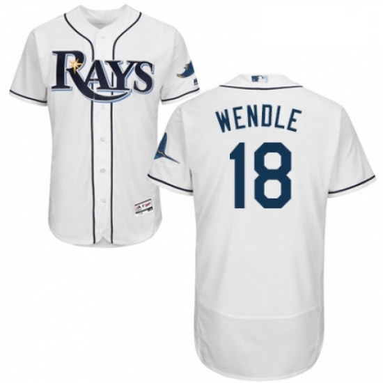 Mens Majestic Tampa Bay Rays 18 Joey Wendle Home White Home Flex Base Authentic Collection MLB Jerse