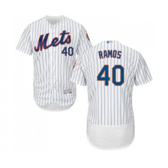 Mens New York Mets 40 Wilson Ramos White Home Flex Base Authentic Collection Baseball Jersey