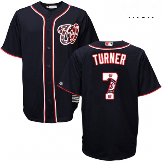 Mens Majestic Washington Nationals 7 Trea Turner Authentic Navy Blue Team Logo Fashion Cool Base MLB