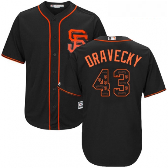 Mens Majestic San Francisco Giants 43 Dave Dravecky Authentic Black Team Logo Fashion Cool Base MLB 