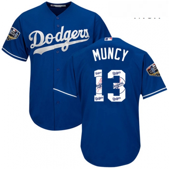 Mens Majestic Los Angeles Dodgers 13 Max Muncy Authentic Royal Blue Team Logo Fashion Cool Base 2018