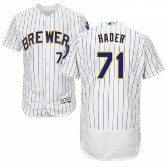 Mens Majestic Milwaukee Brewers 71 Josh Hader White Home Flex Base Authentic Collection MLB Jersey