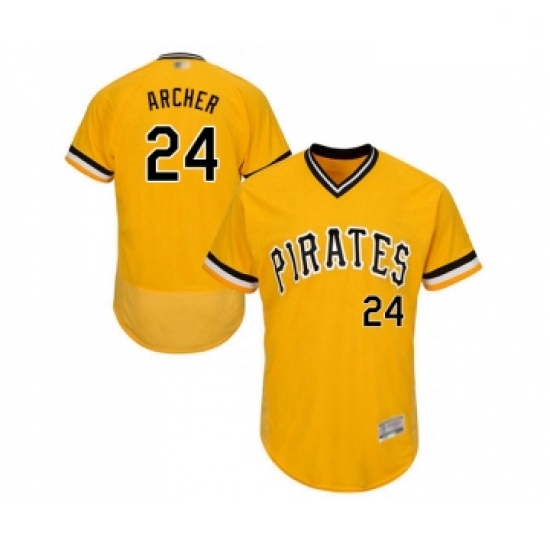 Mens Pittsburgh Pirates 24 Chris Archer Gold Alternate Flex Base Authentic Collection Baseball Jerse
