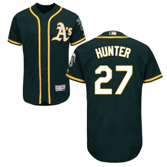 Mens Majestic Oakland Athletics 27 Catfish Hunter Green Alternat