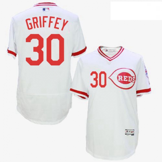 Mens Majestic Cincinnati Reds 30 Ken Griffey White Flexbase Authentic Collection Cooperstown MLB Jer