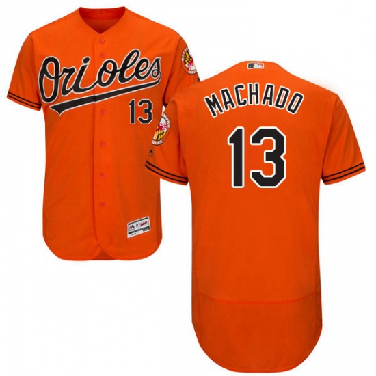 Mens Majestic Baltimore Orioles 13 Manny Machado Orange Alternate Flex Base Authentic Collection MLB