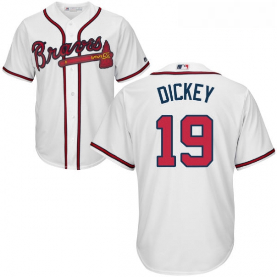 Youth Majestic Atlanta Braves 19 RA Dickey Authentic White Home Cool Base MLB Jersey