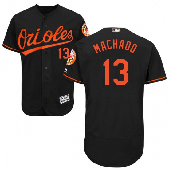 Mens Majestic Baltimore Orioles 13 Manny Machado Black Alternate Flex Base Authentic Collection MLB 